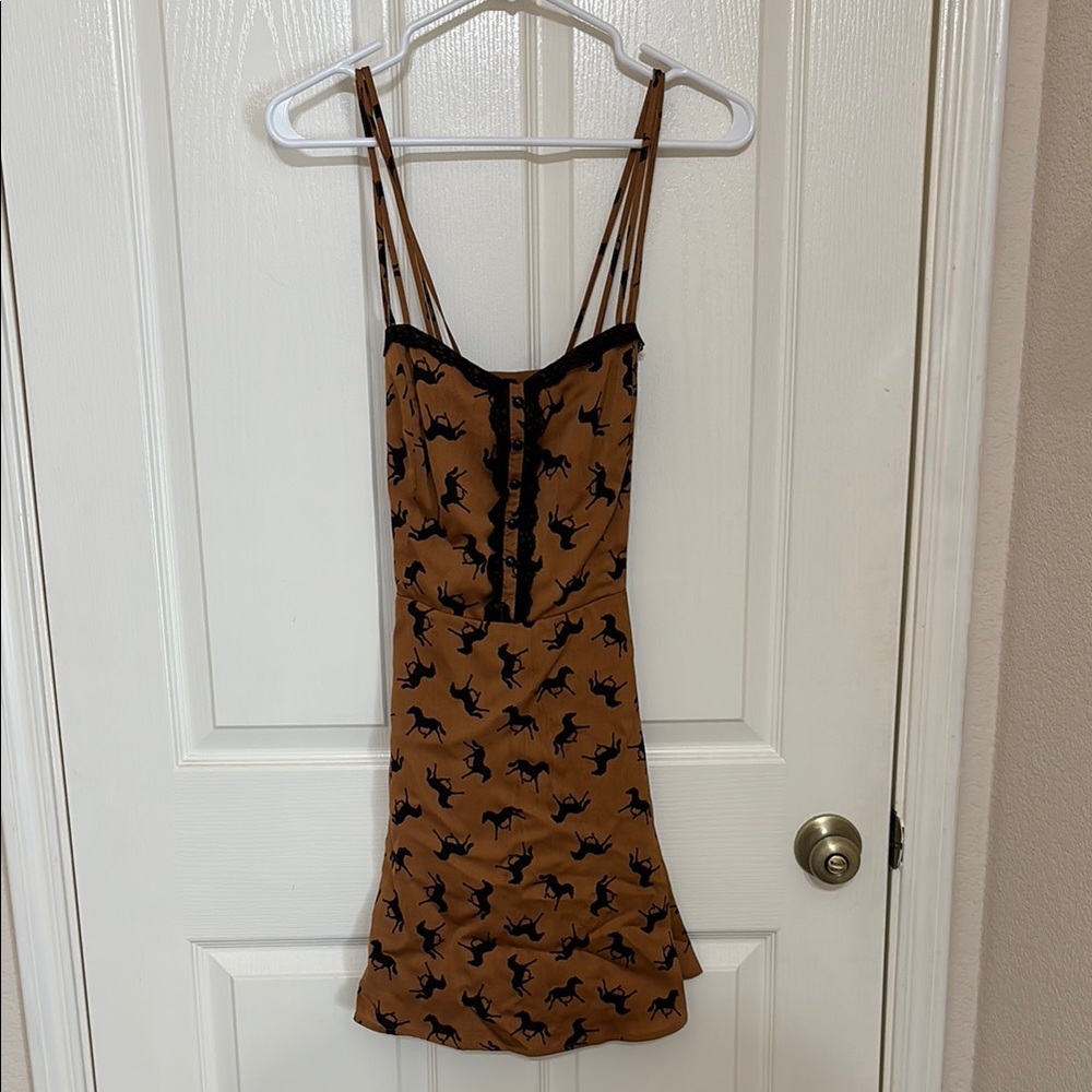 Brown Dress with Black Horse Print